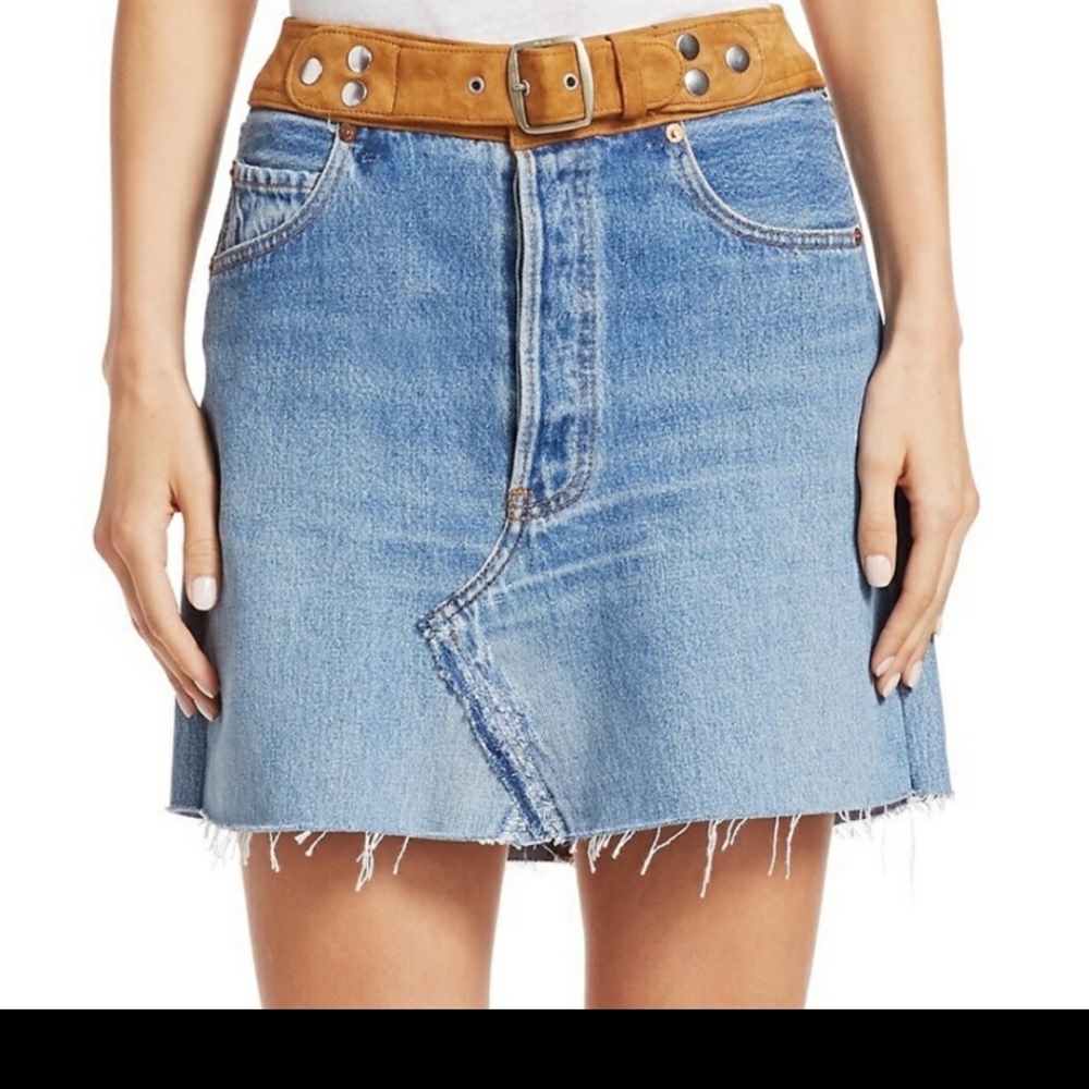 Rare 992$ RE/DONE LEVIS DECONSTRUCTED LEATHER DENIM SKIRT size 27 hard to find!